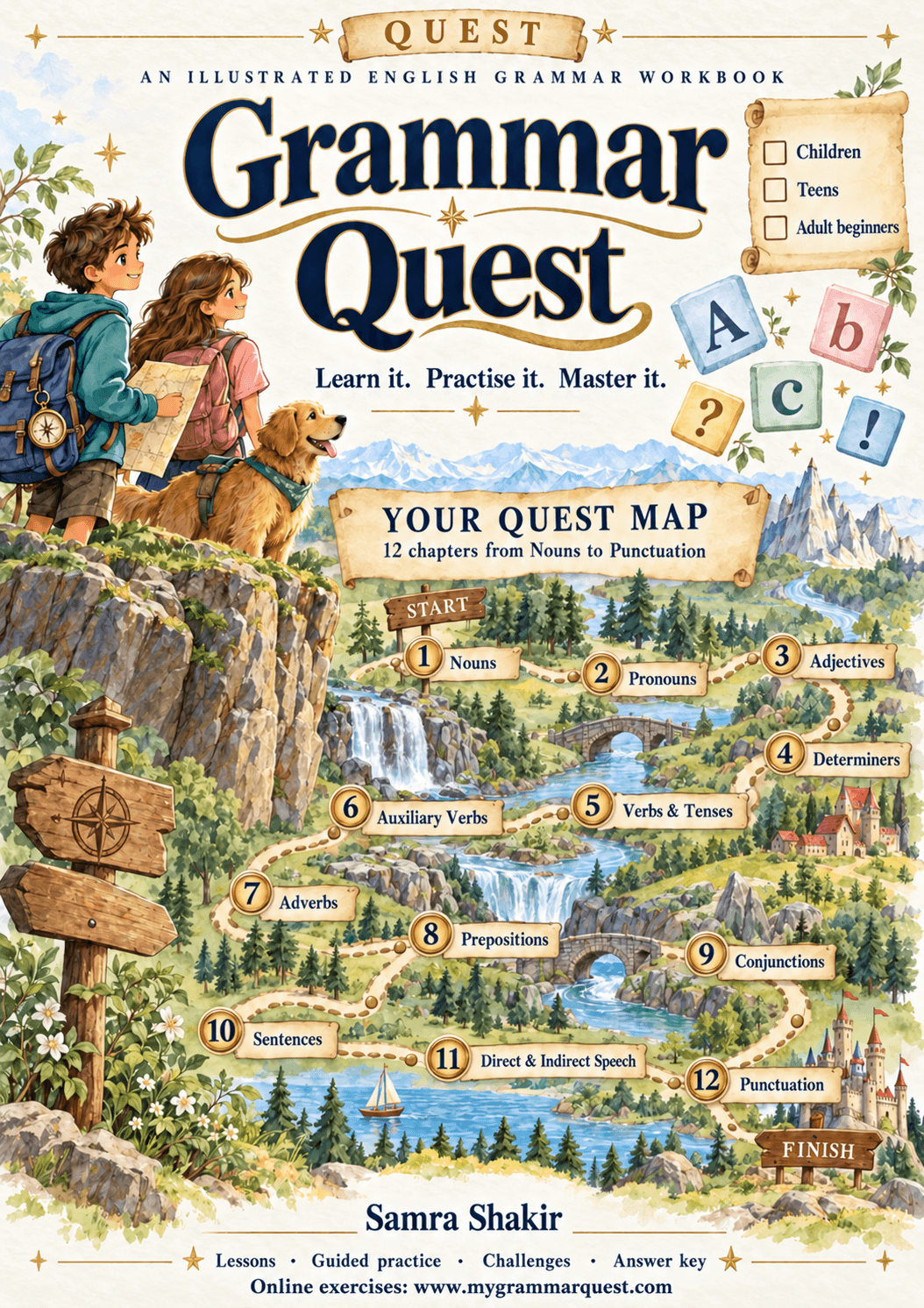 Grammar Quest by Samra Shakir: an illustrated adventure map through twelve grammar chapters
